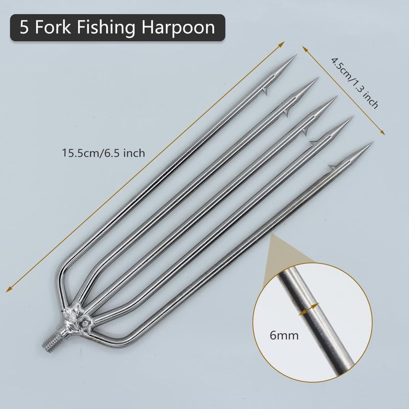 Dutiplus Large Fishing Harpoon 1~11 Prong Barded Stainless Steel Hunting Fish Gig Gaff Fork Hook with 8mm Screw for Catching Big Fish Mole Big Bullfrog - Image 4
